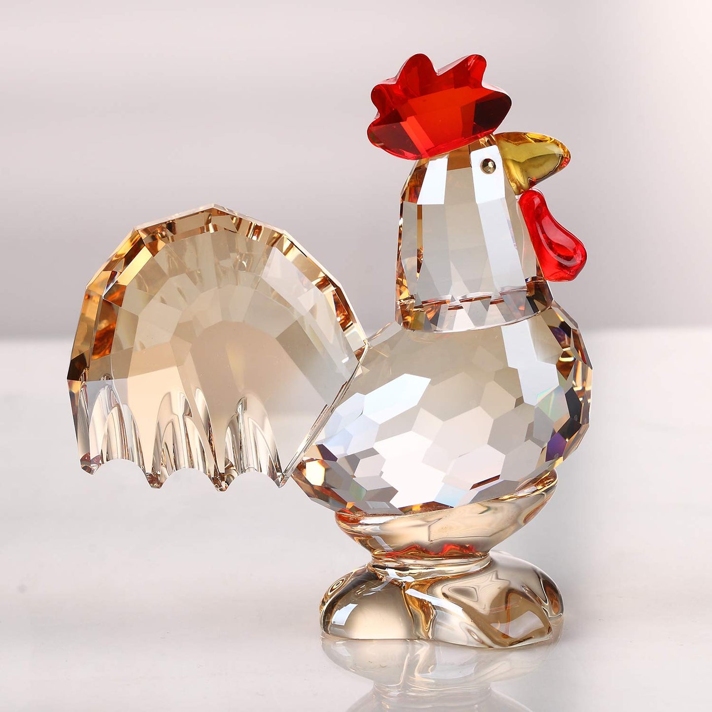 Crystal Rooster Animal Collectible Cute Figurine Ornament Gifts Home Decor (Gold)