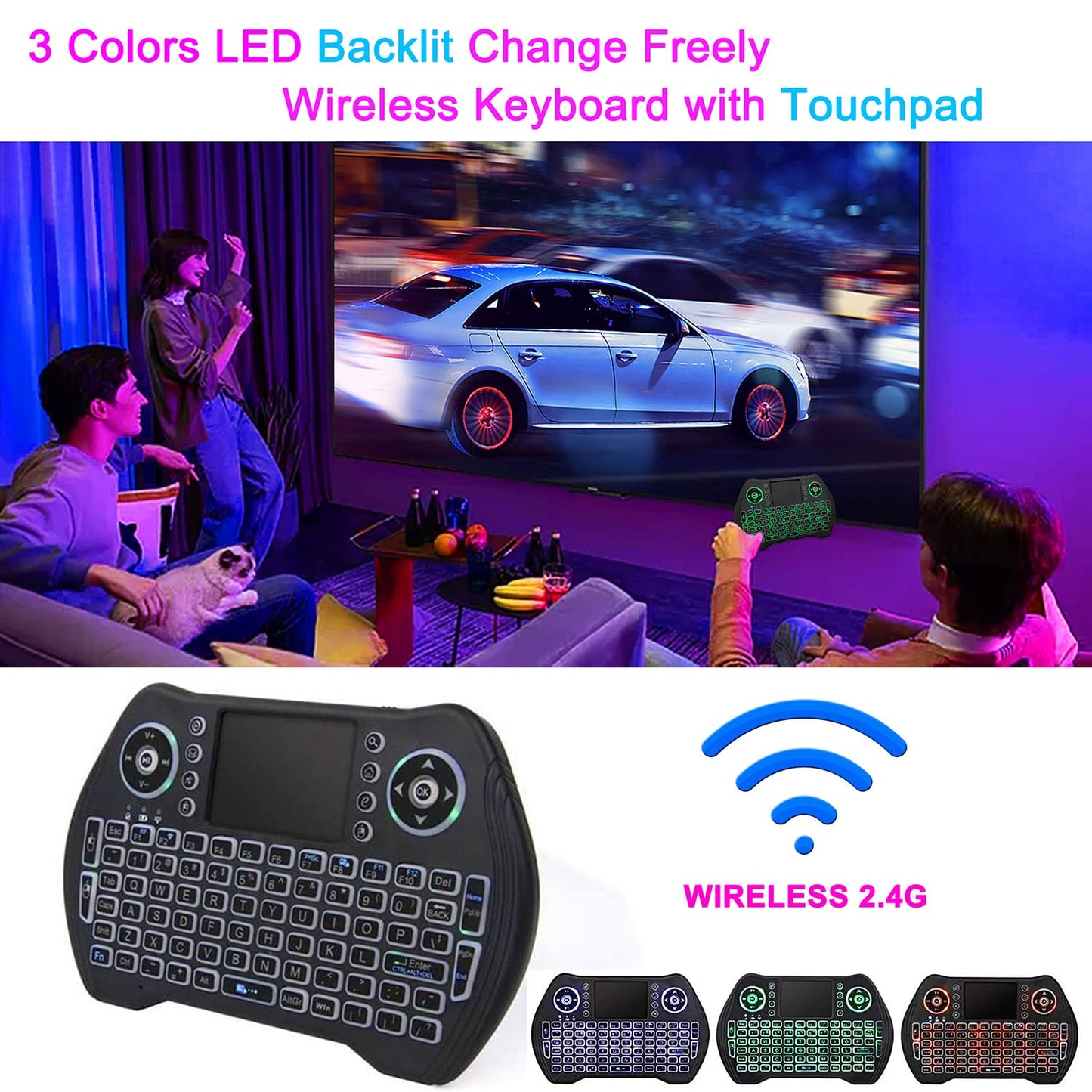 Mini Wireless Keyboard Backlit With Touchpad Mouse Combo and Multimedia Keys 2.4G Mini Keyboard Handheld Remote for Android TV Box,HTPC,PS3,PS4,Windows PC,Smart TV,Tablet