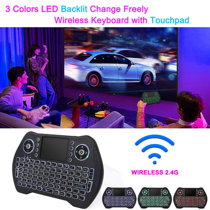 Mini Wireless Keyboard Backlit With Touchpad Mouse Combo and Multimedia Keys 2.4G Mini Keyboard Handheld Remote for Android TV Box,HTPC,PS3,PS4,Windows PC,Smart TV,Tablet