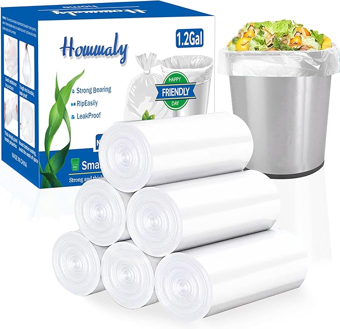 1.2 gallon trash can liners, Small clear Garbage Bags 300, Extra Strong 1.2 Gal