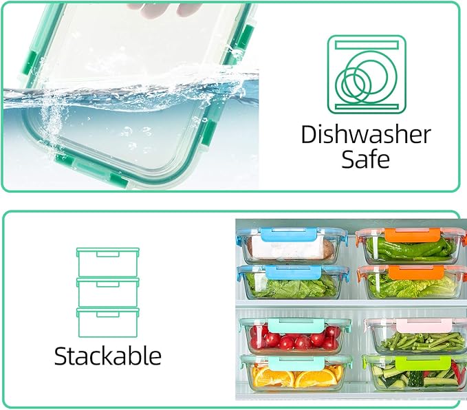 C CREST [10-Pack Glass Food Storage Containers, Meal Prep Containers