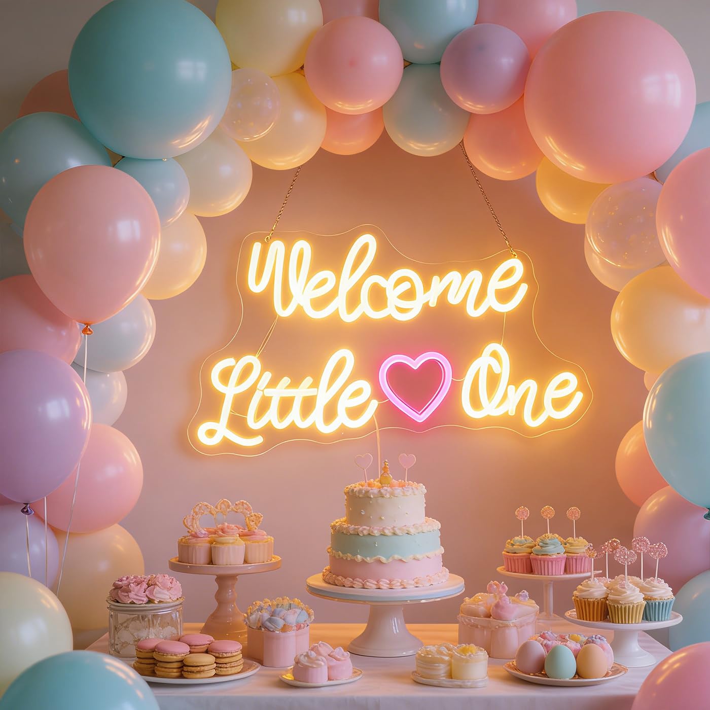 "Welcome Little One" Heartwarming Nursery Light, Gentle Joyful LED Wall Art for Baby's Room, Shower Gift, New Parent's Home/Family Entryway, Dimmable USB, Sweet Arrival Gift for Newborns & Families
