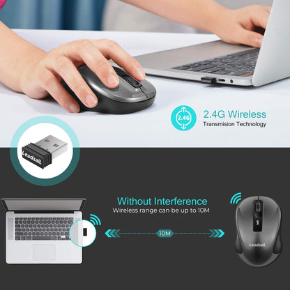 LeadsaiL Wireless Computer Mouse, 2.4G Portable Slim Cordless Mouse Less Noise for Laptop Optical Mouse with 4 Buttons for Laptop, Desktop, MacBook