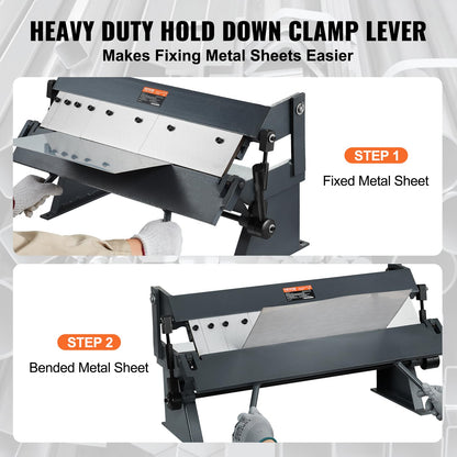 VEVOR Box and Pan Brake, 24in, Portable Metal Bender with 0-135° Bending Angle, Capable of Handling 20 Gauge Low Carbon Steel & 14 Gauge Aluminum, with 5 Adjustable Fingers for Sheet Metal Bending