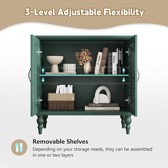 ARTPOWER Accent Cabinet with 2 Doors, Vintage Carved Wood Storage Cabinet