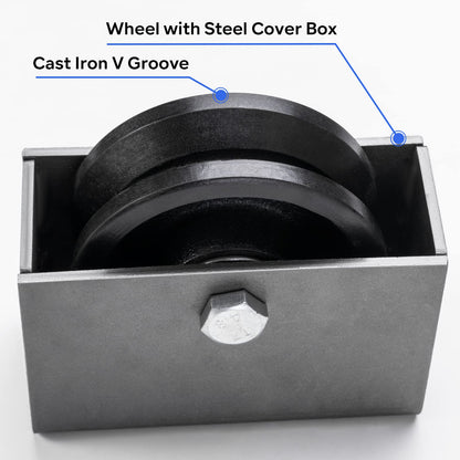 Handsammu 4"x 1.5" V-Groove Wheel with Box - cast Iron Wheel,Capacity up to 600 Lb. Use for Slide Gate,Rolling Door with V-Track（1 Wheel with Box）