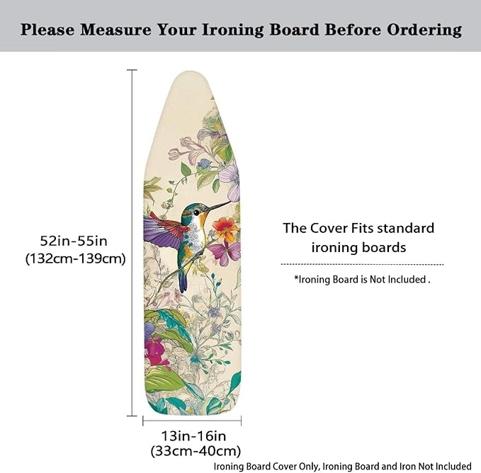Sprowallow Hummingbird Flowers Ironing Board Cover Stain Resistant Standard