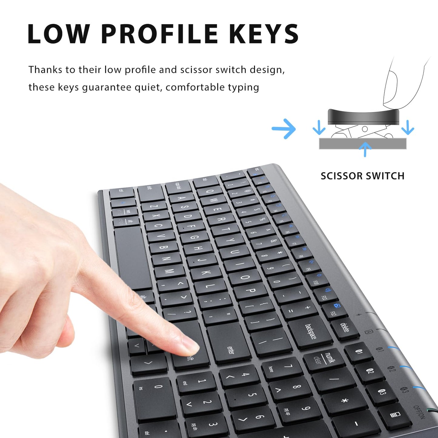 iClever BK10 Bluetooth Keyboard, Universal Bluetooth 5.1 Wireless Keyboard with Number Pad, Ergonomic Design, Multi-Device Compatibility, Stable Connection for Mac, iPad, iPhone, Android, Windows