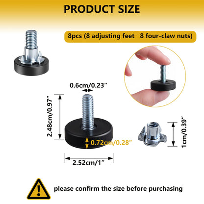 8 Pack 1/4" Wire Shelving Rack Thread Leveling Feet Bolt Adjustable Furniture Levelers Screw-in Furniture Feet Adjusters for Garden Chairs Tables Cabinets Bar Stool Stool Cupboard Couch Desk Sofa