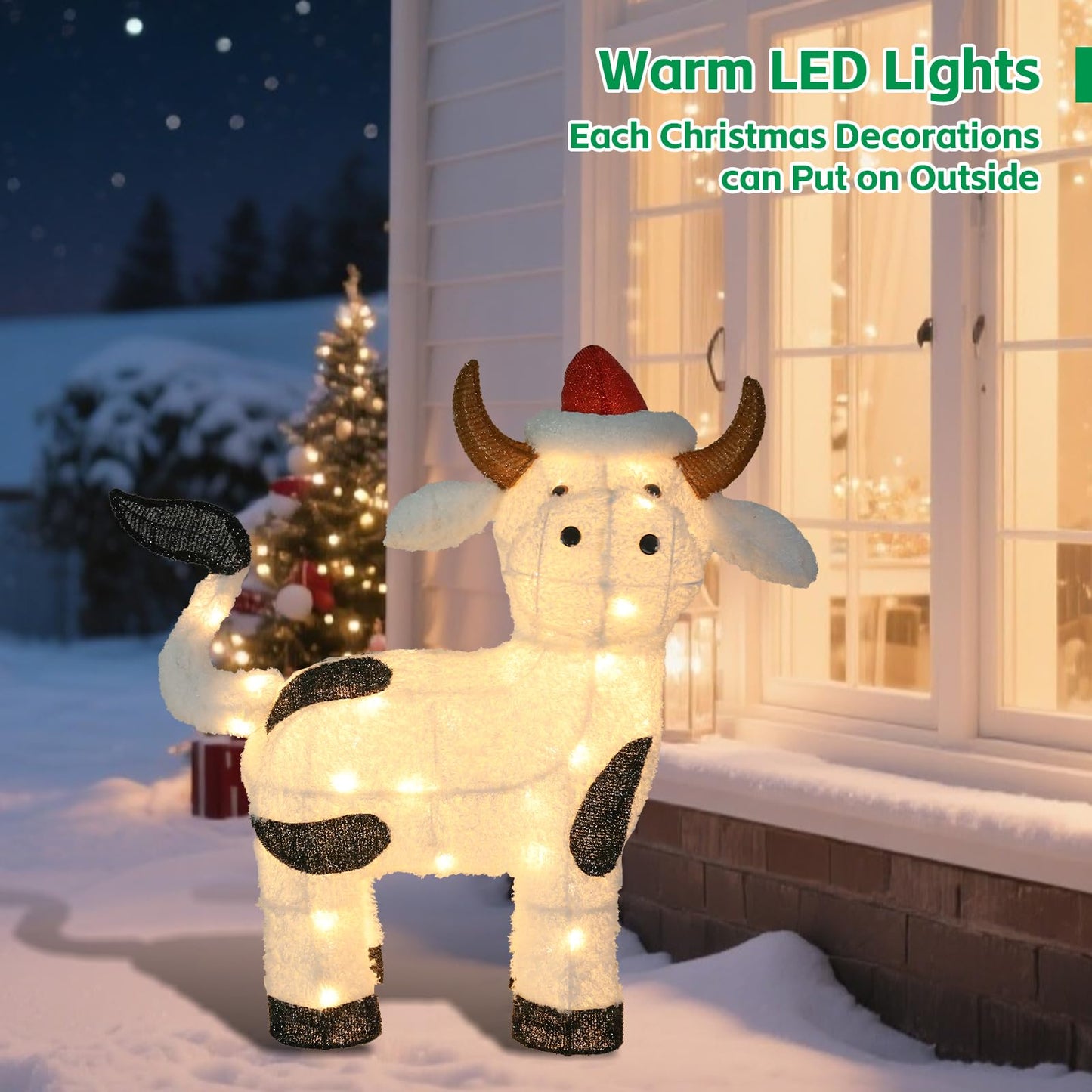 Light Up Cow Christmas Outdoor Decoration, Farm Animal 30.3” Christmas Highland Cow Light, Xmas Indoor/Outdoor Holiday Decor for Home, Yard, Garden, Lawn