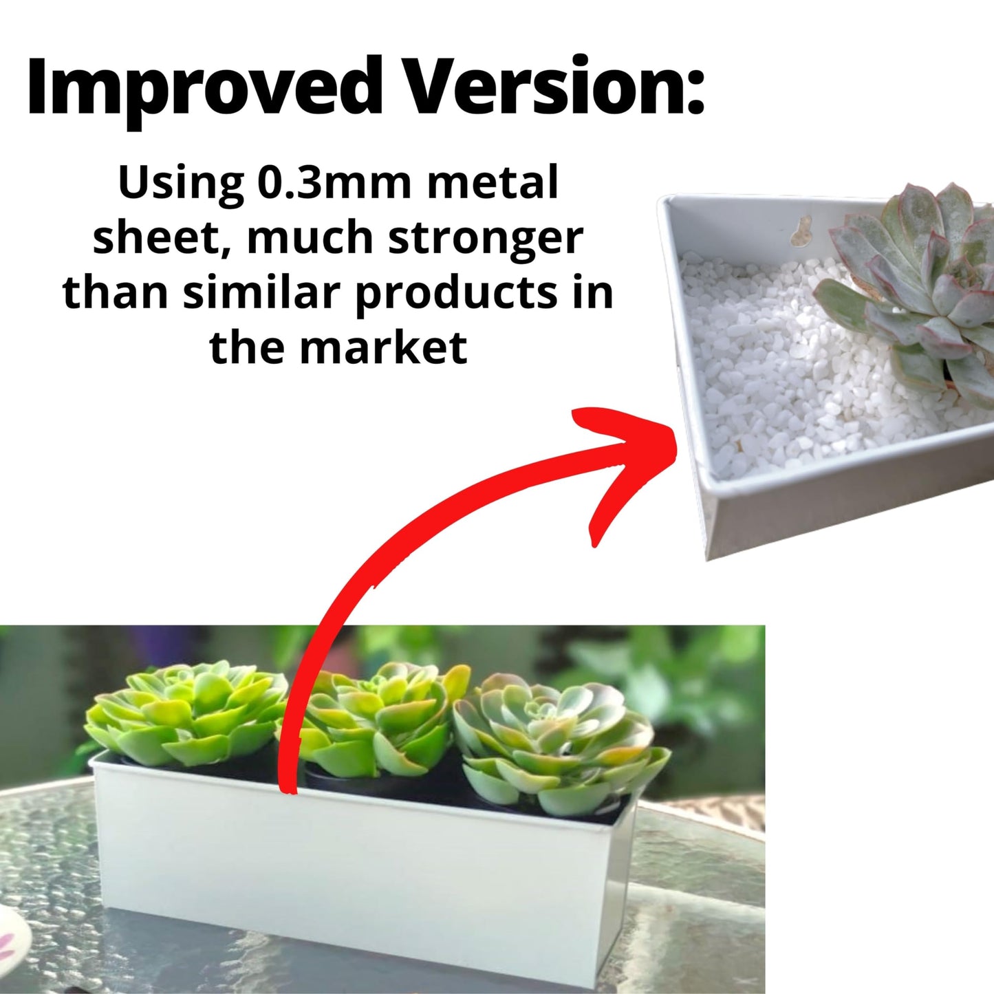 LaLaGreen Wall Planter (3 Pack, 14 Inch) Large Wall Mount Planters for Succulent White, Rectangular Metal Hanging Flower Pot, Long Window Boxes Fence Railings Rustic Floating Shelve Indoor Outdoor