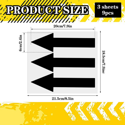 JJUNW 9 Pack Arrow Decal Stickers - PVC Waterproof Wall Marking Signs - Self Adhesive Directional Stickers (Black)