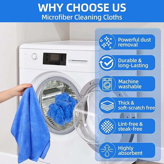 6 Pack Microfiber Cleaning Cloths Extra Large 30" x 20", XL Rags Washable