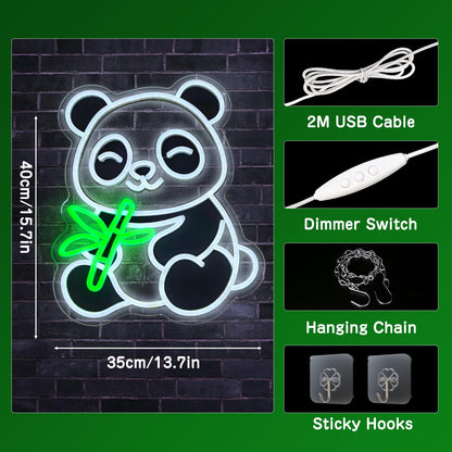 Cute Panda Neon Signs for Bedroom Wall Decor, 15" x 12" USB Powered LED Panda Neon Light with Dimmer Switch for Game Room Man Cave, Animal Gifts for Girls Boys Birthday Christmas Party