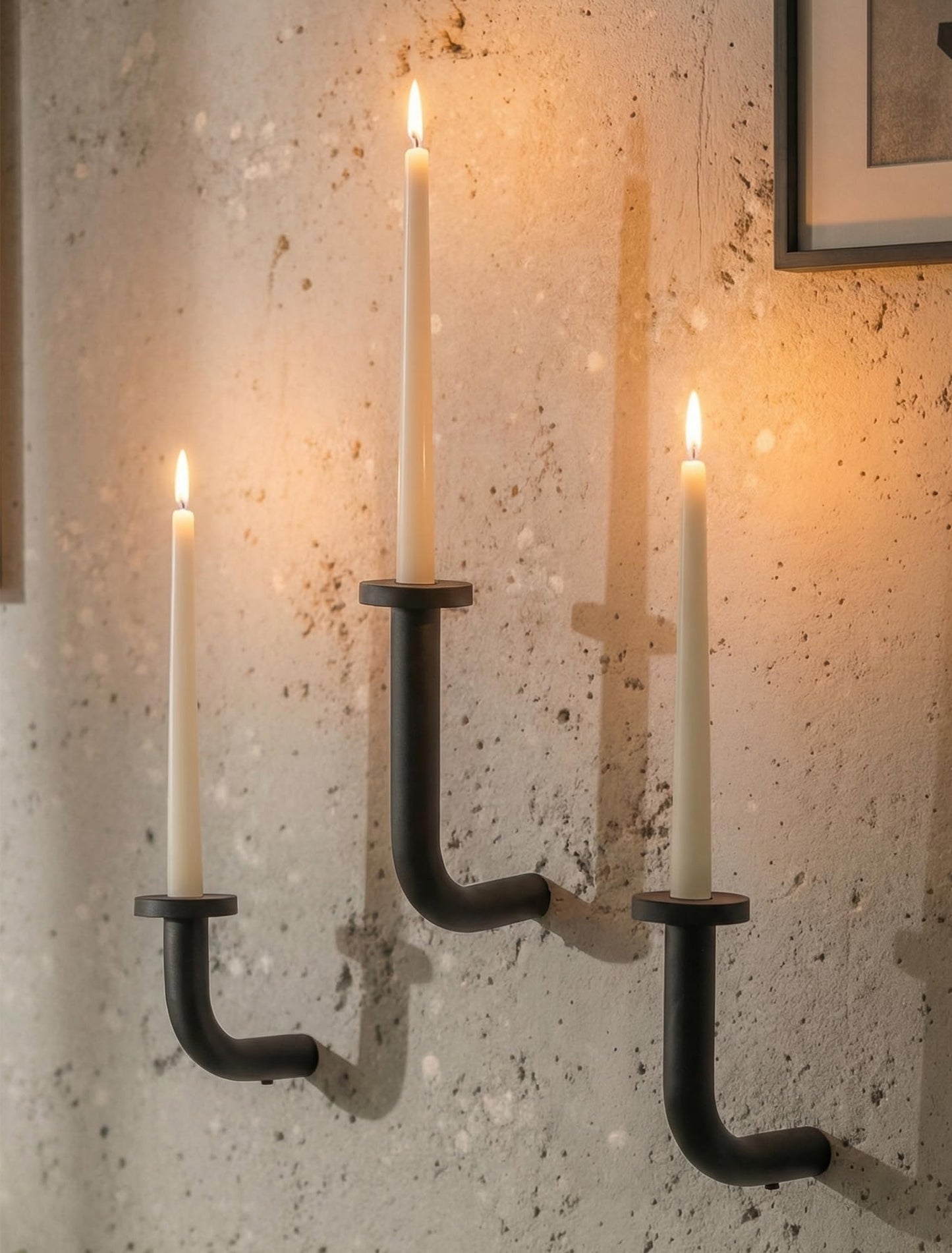 Walasis Black Modern Taper Candle Sconces : Set of 3 Iron Minimalist Wall Decor for Living Room - Metal Taper Wall Candle Holder for Home Narrow Corner Hallway