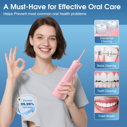 Leominor Water Dental Flosser - 5 Modes Cordless Portable Oral Irrigator, IPX7 Waterproof, Rechargeable Teeth Cleaner Upgrade Datchable Tank Professional Flossing Cleaning Pick for Home Travel (Black)