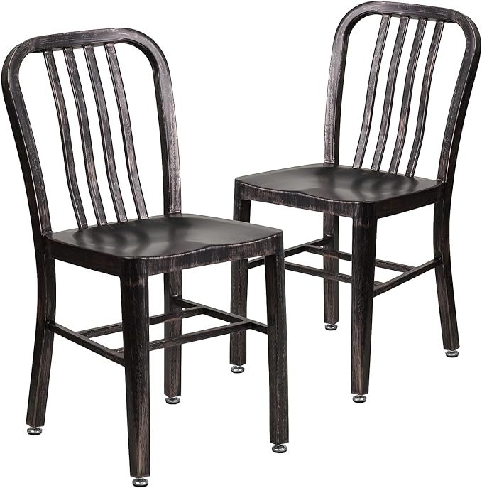Flash Furniture Gael Commercial Grade 2 Pack Black-Antique Gold Metal
