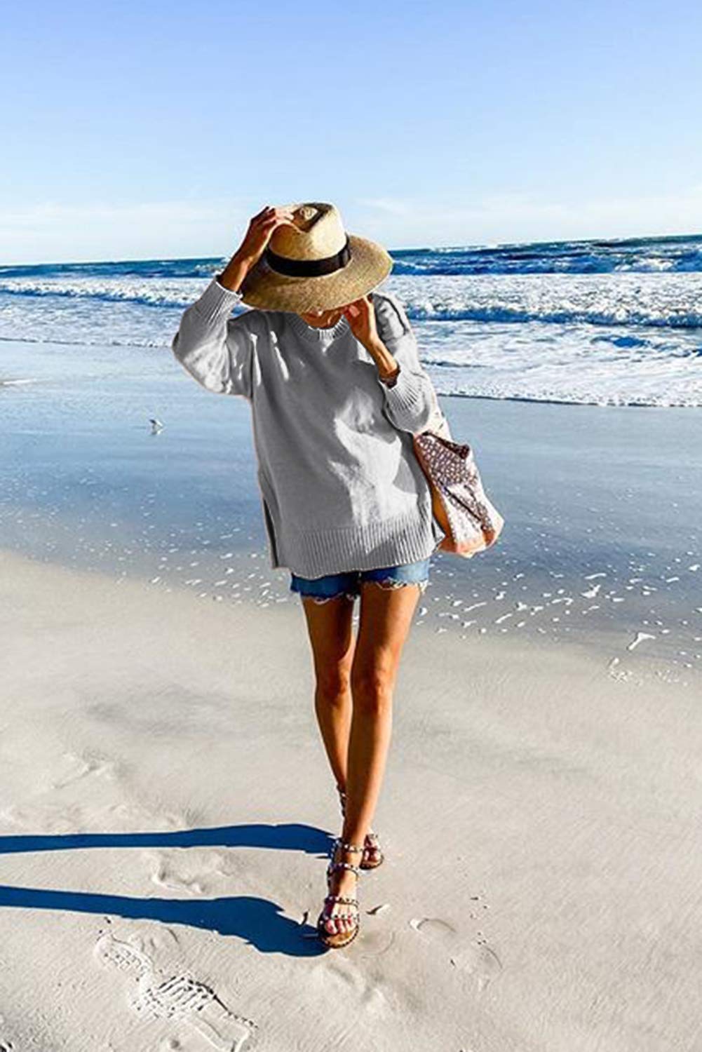 MEROKEETY Women's 2025 Fall Winter Oversized Pullover Sweater Casual Loose Crew Neck Long Sleeve Side Split Jumper Tops