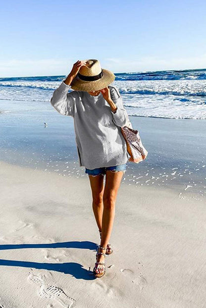 MEROKEETY Women's 2025 Fall Winter Oversized Pullover Sweater Casual Loose Crew Neck Long Sleeve Side Split Jumper Tops