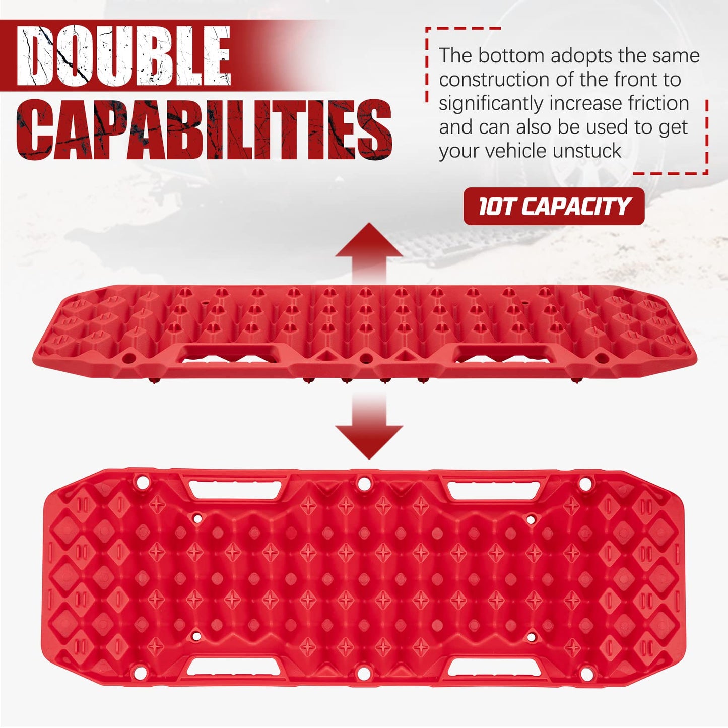 BUNKER INDUST Off-Road Traction Boards (Red) + 3/4in×20ft Kinetic Recovery Rope with 2 Soft Shackles Kit