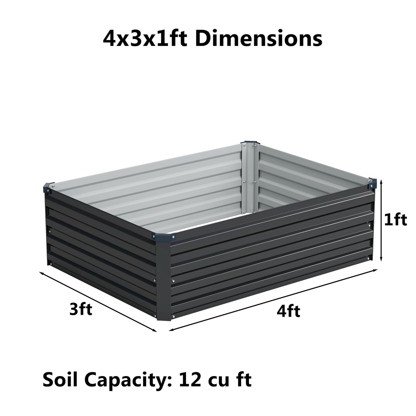 zunatu 4x3x1 ft(2 Pack) Galvanized Raised Garden Bed,Outdoor Planter Box Metal Patio Kit Planting Bed for Vegetables Flowers and Succulents,Black