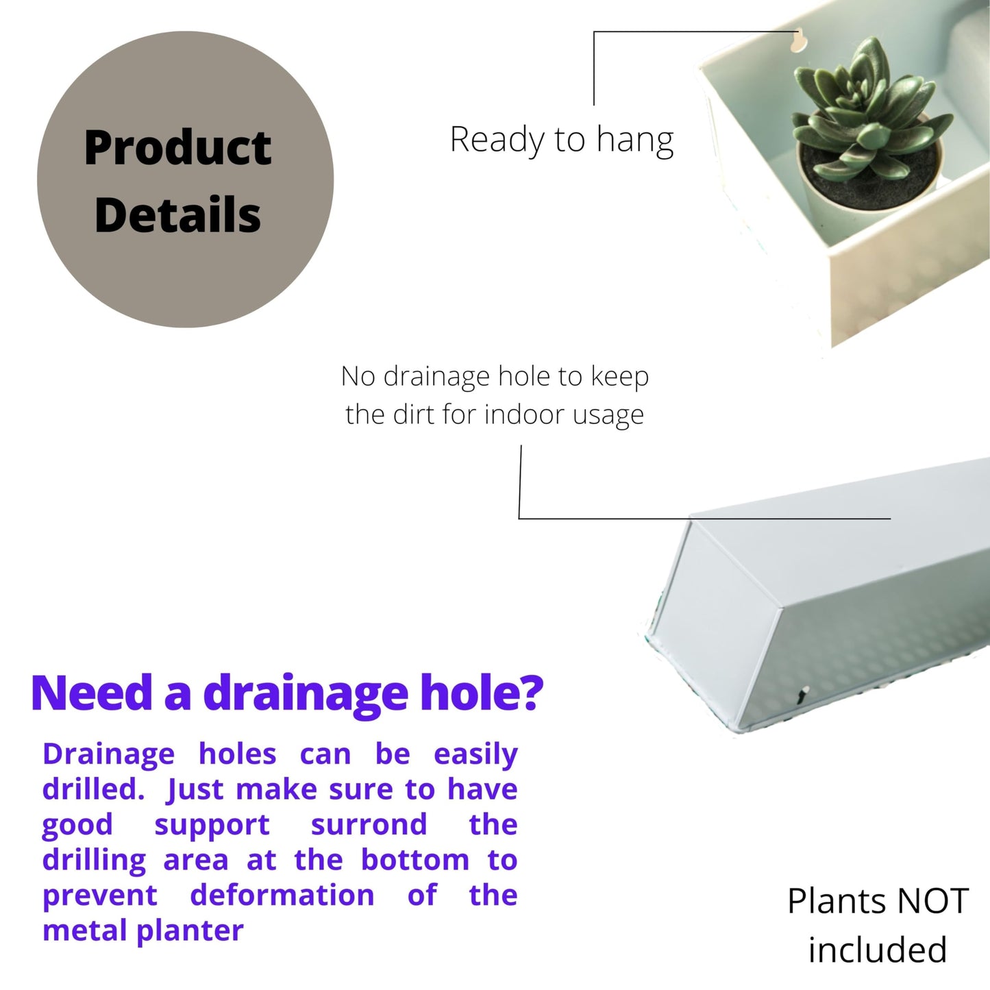 LaLaGreen Wall Planter for Indoor Plants (3 Pack, 16 Inch) Large Wall Mount Planters for Succulent, White Rectangular Metal Hanging Flower Pot, Long Window Sill Box Fence Rail Balcony Floating Shelve