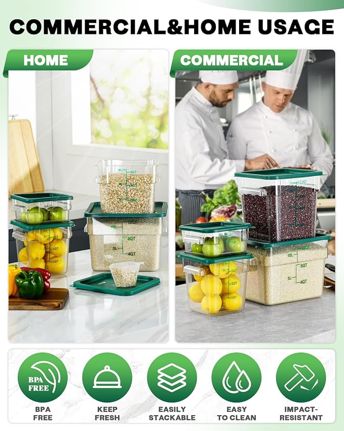 2QT4QT NSF Food Storage Containers: 6PCS Commercial Clear Food Storage