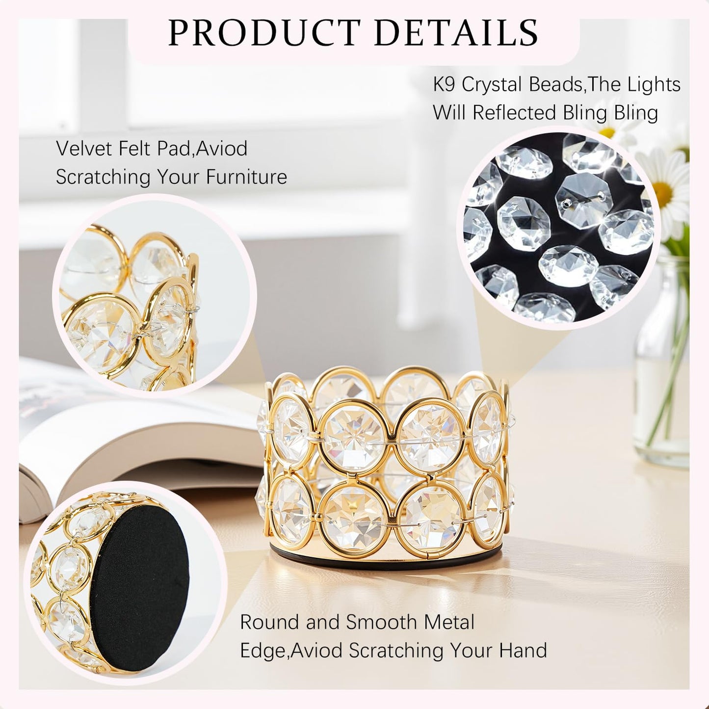 VINCIGANT Pack of 12 Gold Crystal Tea Light Candle Holders for Wedding Home Table Centerpiece Decoration, Valentine's Day Gifts (Candle Excluded)