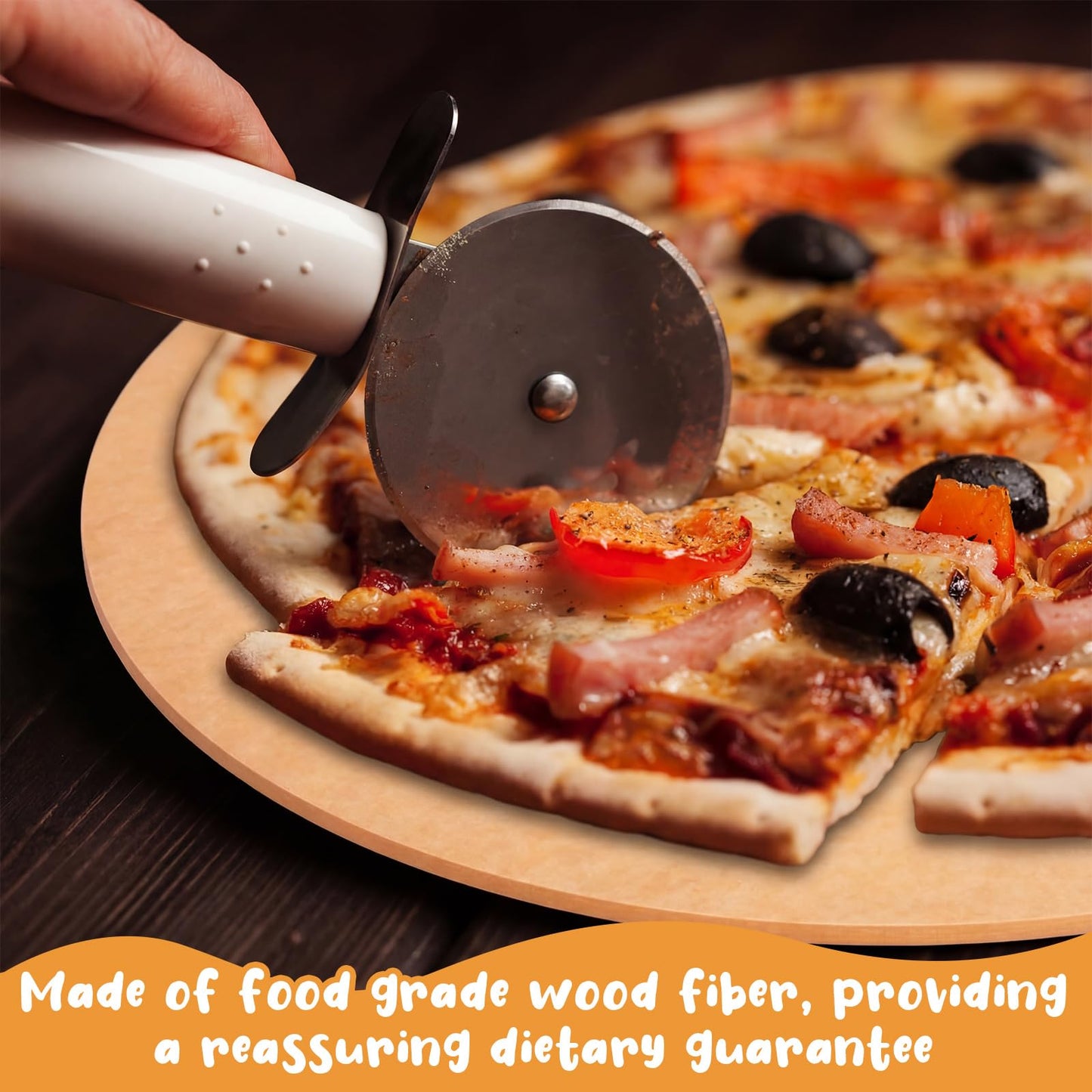 Lounsweer 24" × 20" Round Pizza Board with Handle, Wood Fiber Pizza Peel, Non-slip Cutting & Serving Board, Heavy Duty Wooden Serving Tray for Baking, Charcuterie & Kitchen Use