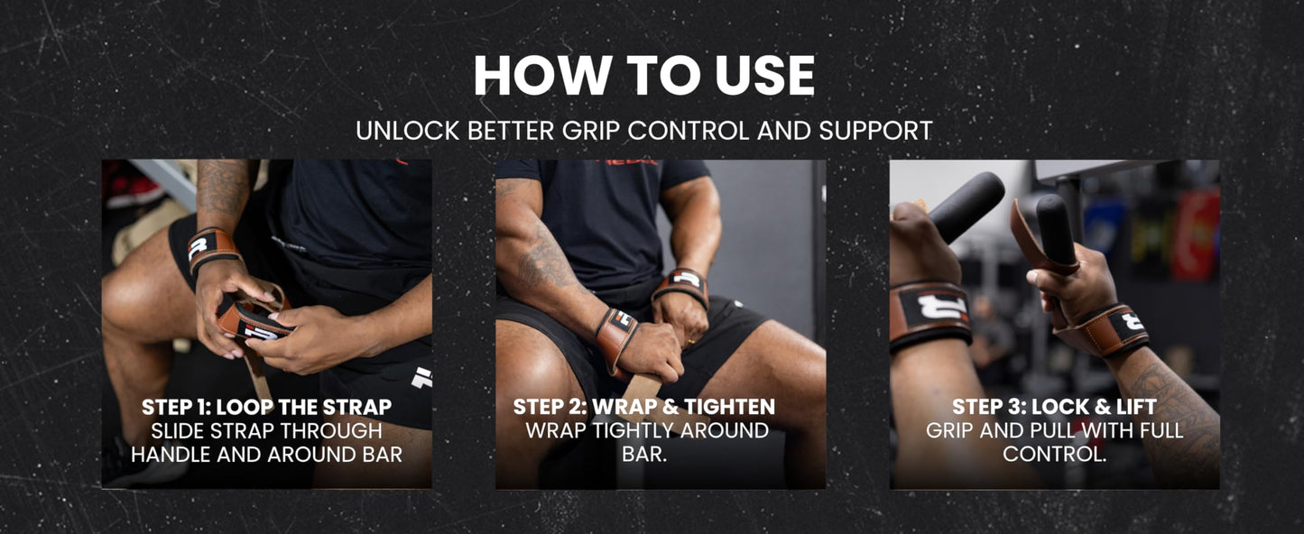 Iron Rebel Leather Lifting Straps (Pair) - Premium Heavy Duty Leather Wrist Straps for Weightlifting, Bodybuilding & Powerlifting - Durable Leather Gym Straps for Deadlifts & Pull-Ups - Men & Women
