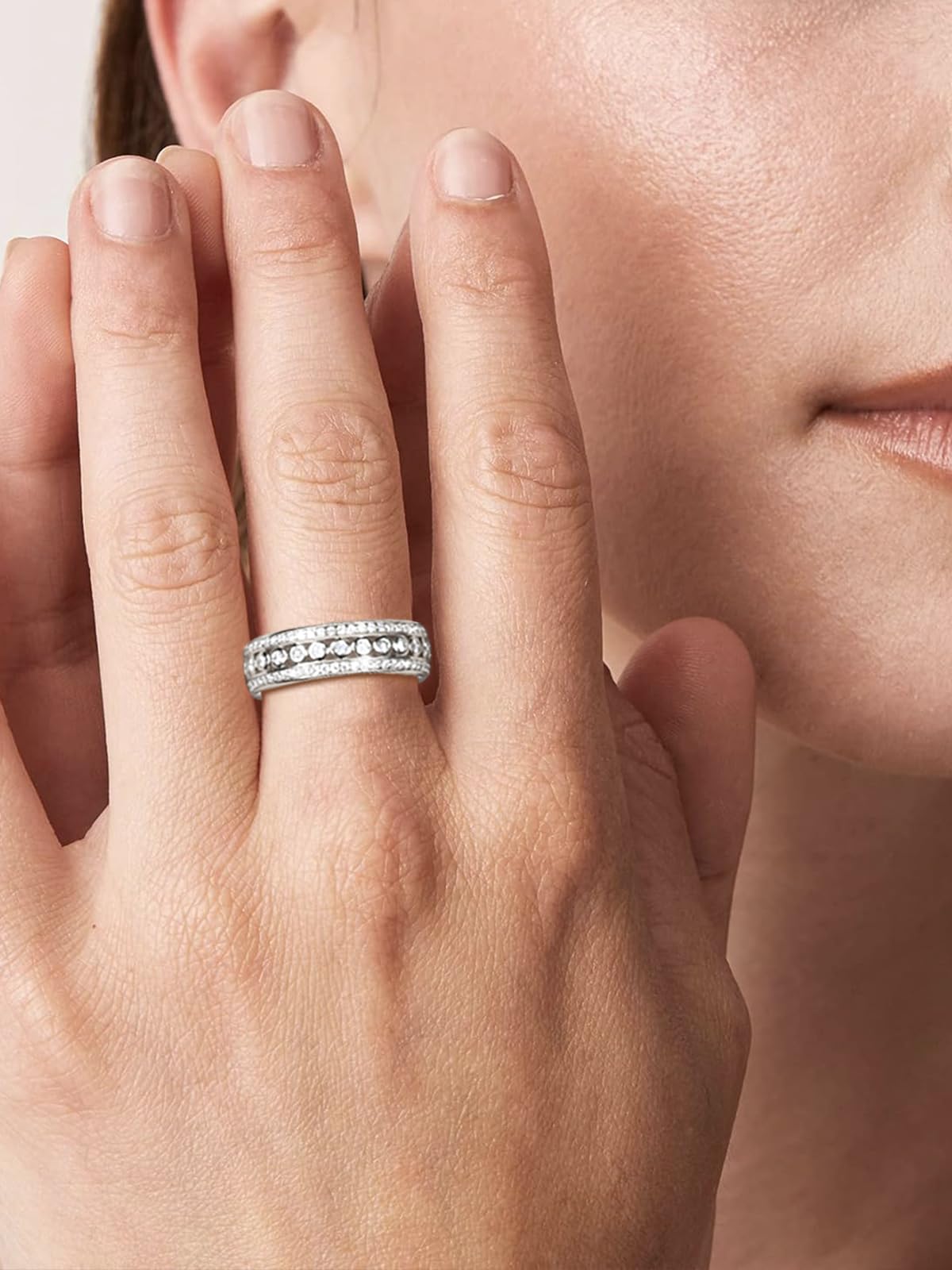 Frbod Moissanite Wedding Ring Womens Channel Set Row Band Sterling Silver Thick Eternity Ring for Wife Her Size 5