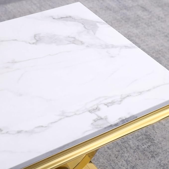 Henf Marble End Table Modern White Faux Marble Sofa Side Table