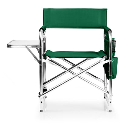 PICNIC TIME Sports Chair with Side Table and Armrest Caddy, Lightweight Aluminum Folding Outdoor Camping Chair for Adults, Portable Director Style Lawn Seating with Pockets & Strap, (Hunter Green)