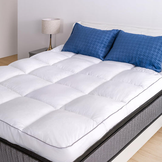 Marine Moon Mattress Topper Queen, Cooling Pillow Top Mattress Topper, Extra Thick Plush Mattress Pad Cover, Overfilled with 7D Down Alternative, Relief Back Pain, Soften Hard Mattress, 80'' x 60''