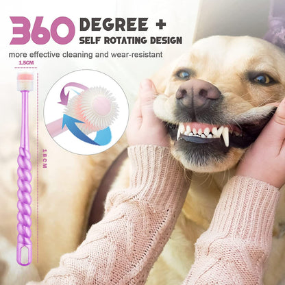 AZOFFYIU Triple Head & Double Head Dog Toothbrush Set, Finger Rubber Toothbrush, Multi-Angle Dental Cleaning Brushes for Cat Oral Health