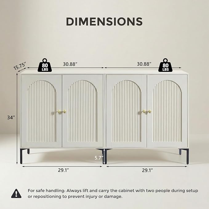 IFBUY Modern Sideboard Buffet Cabinet, 123.5" W Fluted Arched Buffet Cabinet