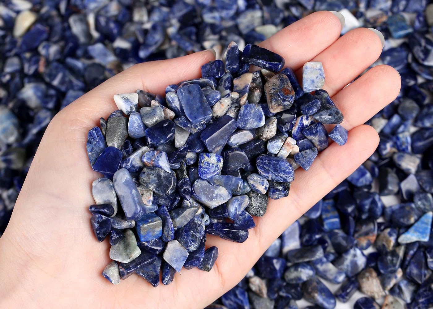 LAIDANLA Sodalite 1lb Crystal Polished Tumbled Stones Irregular Shaped Crystal Chips Bulk Natural Gemstone Aquarium Gravel Rocks Vase Filler Fish Tank Gravel Home Decoration