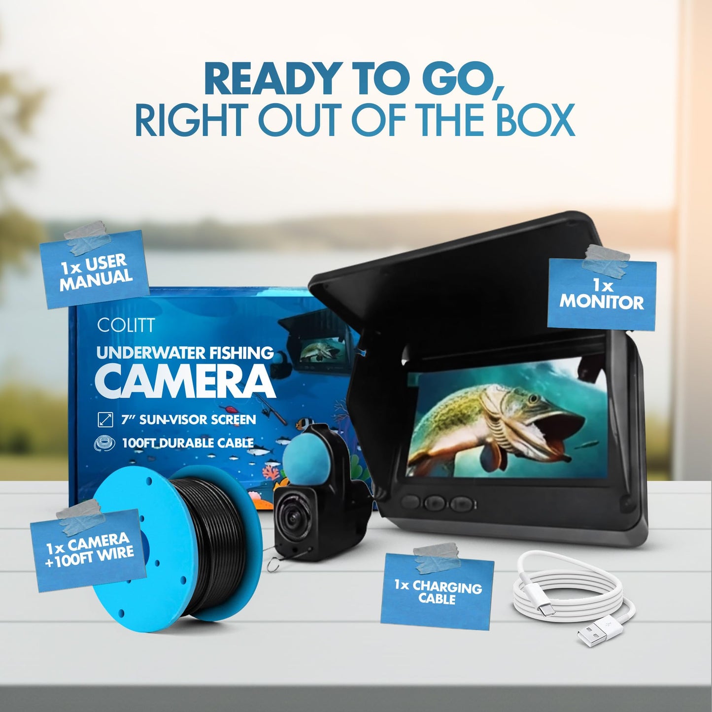 Colitt Underwater Fishing Camera, Portable Ice Fishing Camera with Monitor, Real Time Fish Viewing for Lakes and Rivers, No WiFi Required