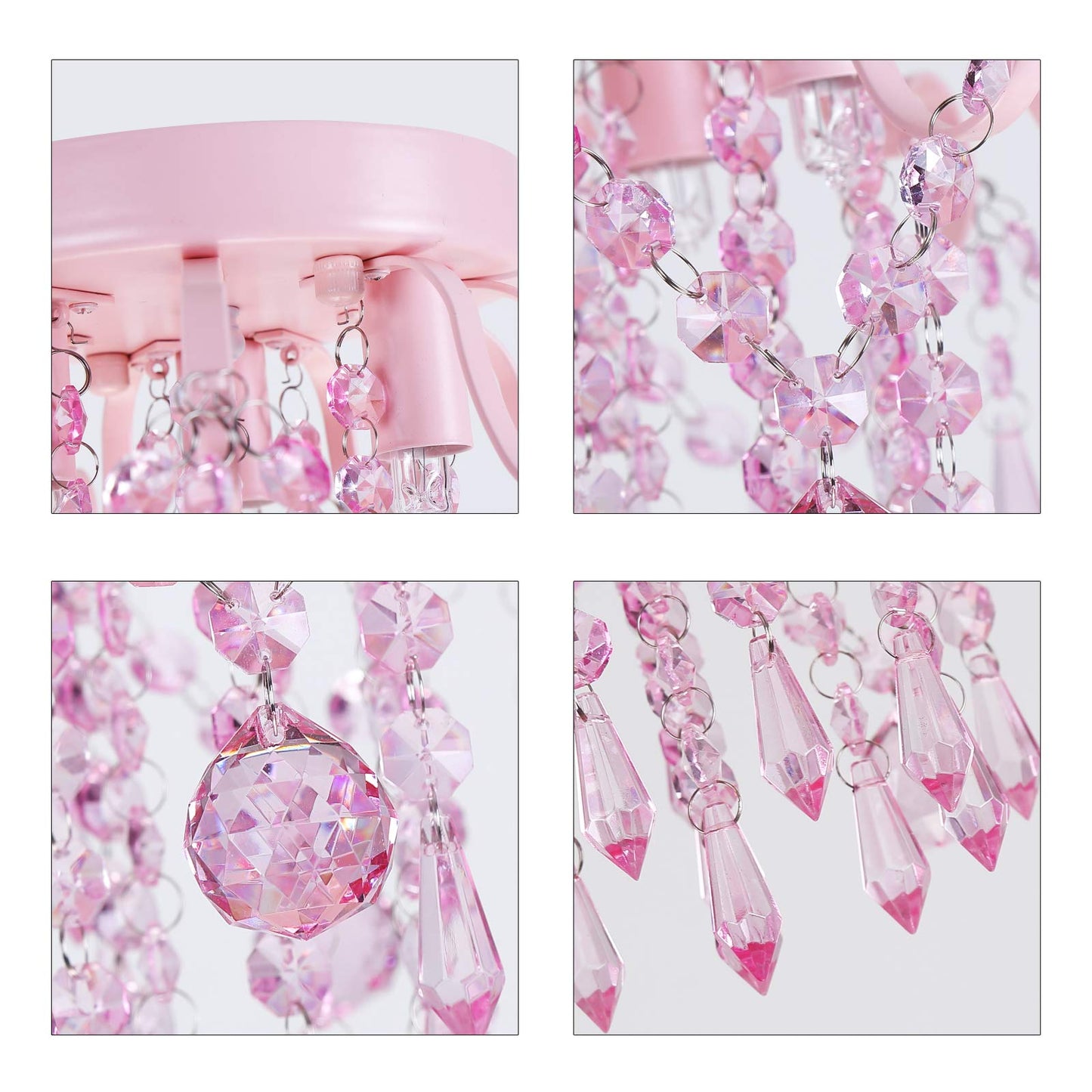 Q&S Mini Crystal Chandelier,Semi Flush Mount Pink Girl Chandelier, Small Crystal Ceiling Light Fixture Bedroom Bathroom Closet Nursery 3 Lights