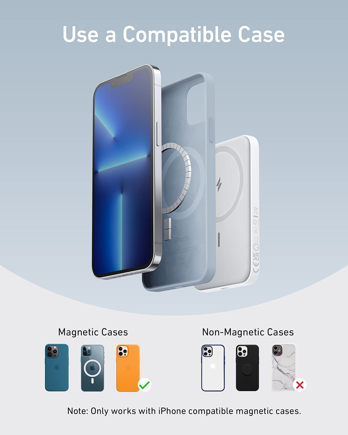 Anker 621 Magnetic Portable Charger (MagGo), 5,000mAh Wireless Power Bank with USB-C Cable, Magsafe-Compatible Battery Pack for iPhone 16/15/14/13/12 Series