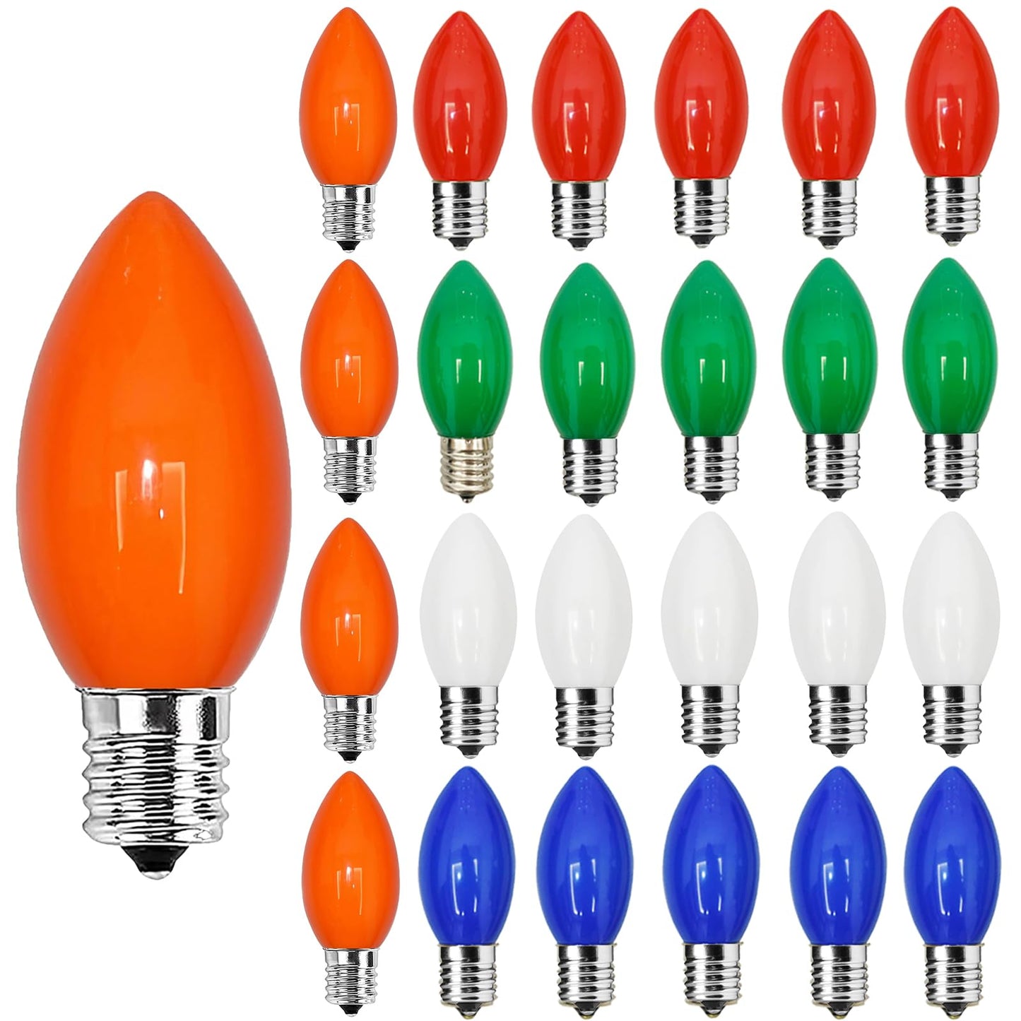 25 Pack C9 Multicolor Christmas Light Bulbs, C9 Multicolor Replacement Bulbs for Outdoor Patio Christmas String Lights, 7W Incandescent Night Light Bulbs, C9/E17 Intermediate Base Bulb,120V 7W bulb