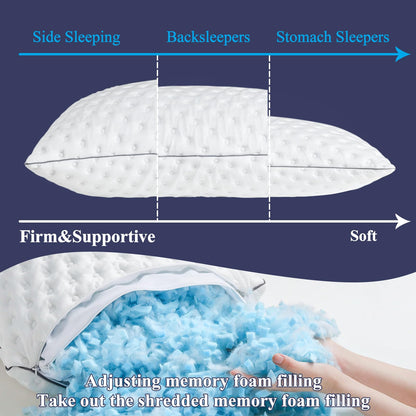 BedStory Pillows - Shredded Memory Foam Pillow for Neck and Shoulder Pain Relief, Hypoallergenic and Cooling Bed Pillow - 50x75 cm