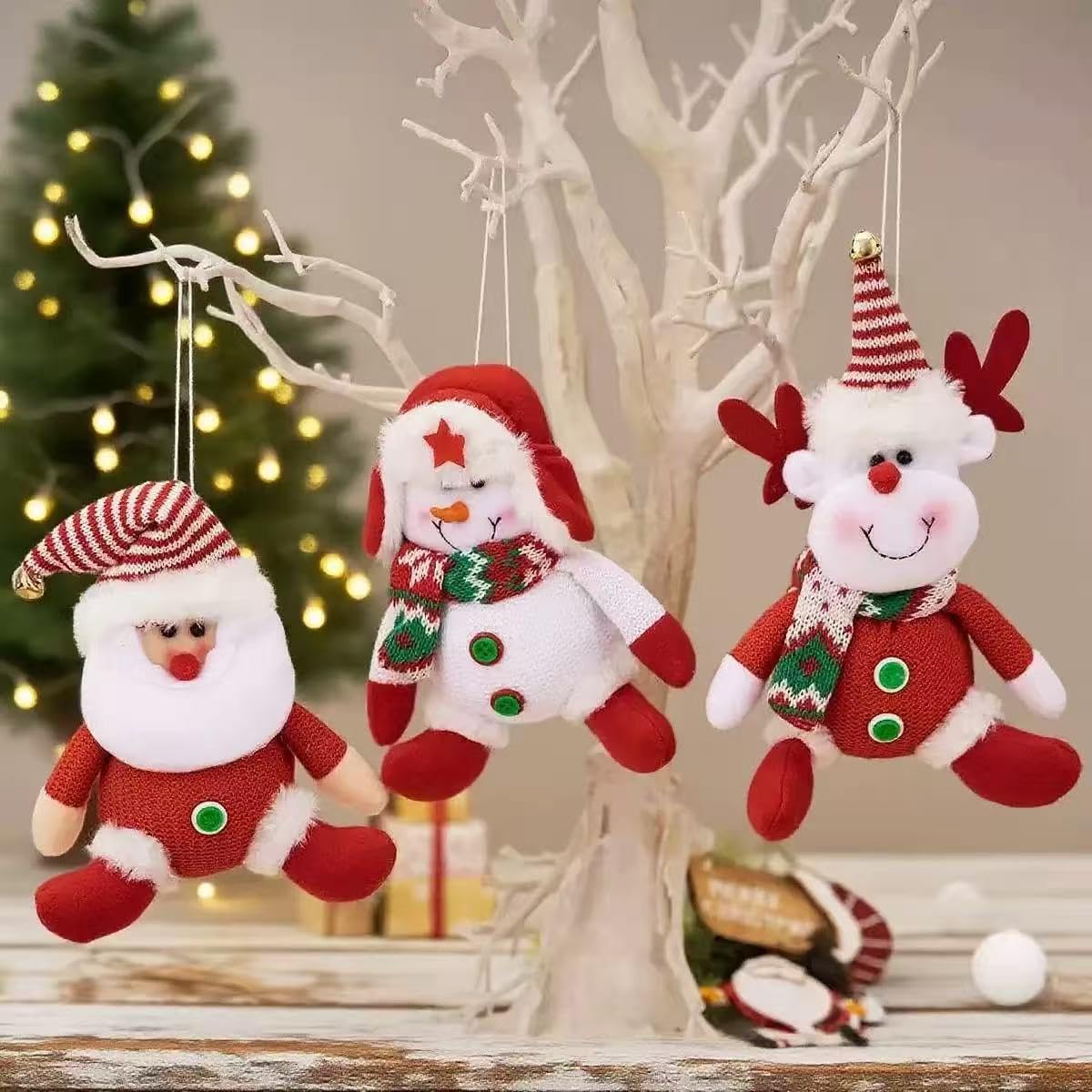 3PCS Christmas Tree Ornaments, Plush Santa Snowman Reindeer Decorations,Hanging Xmas Ornaments Holiday Party Decor