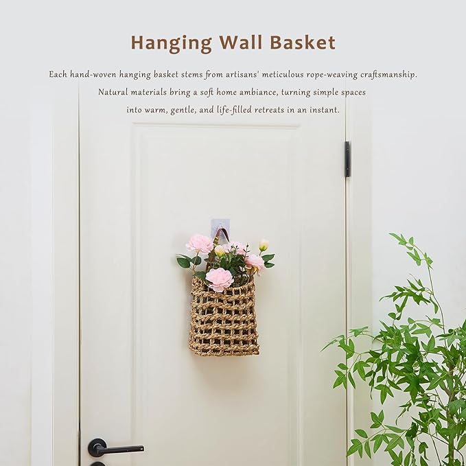 Wall Hanging Basket Decorative Boho Mounted Organizer Dried Flower Plants Front