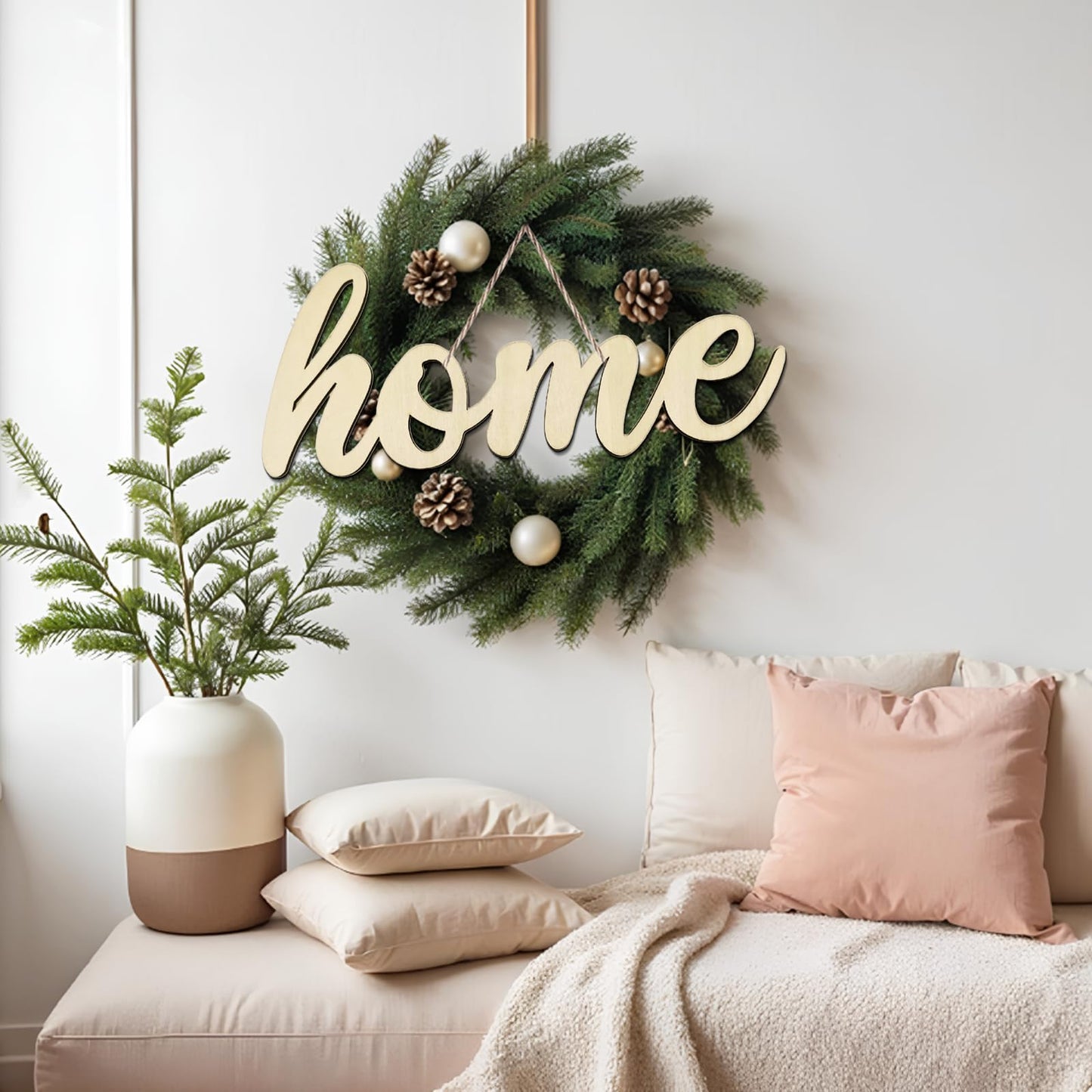Zaruatu 5 Pcs Unfinished Wood Sign Cutout Wooden Hello Welcome Love Home Family Sign Wooden Hello Welcome Letter Block for Wreath Crafts Decorative Word Signs for Door Wall Christmas Trees (Wood)