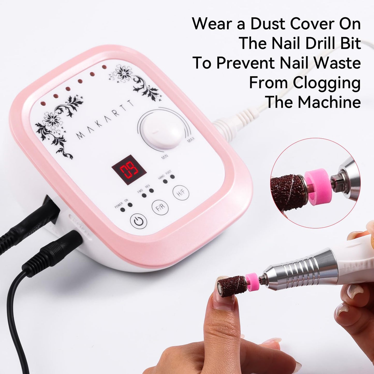 Makartt Electric Nail Drill - 35000RPM Rechargeable Efile with Coreless Motor, Nouvella Portable Nail Filer Machine for Acrylic Gel Removal with Drill Bits Set, Black