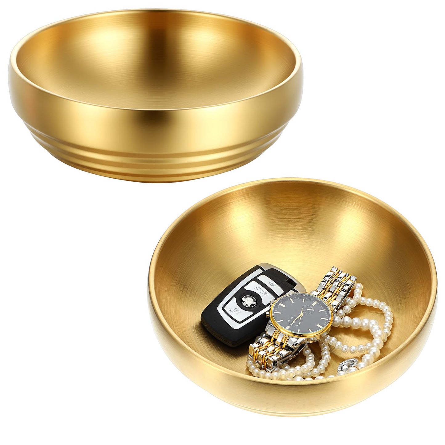 MBAIYO 2 Pcs Gold Large Key Bowl, 7.4 Inch Decorative Key Bowl for Entryway Table Catch All Dish Gold Keys Bowls for Entryway Table Home Decor Centerpiece