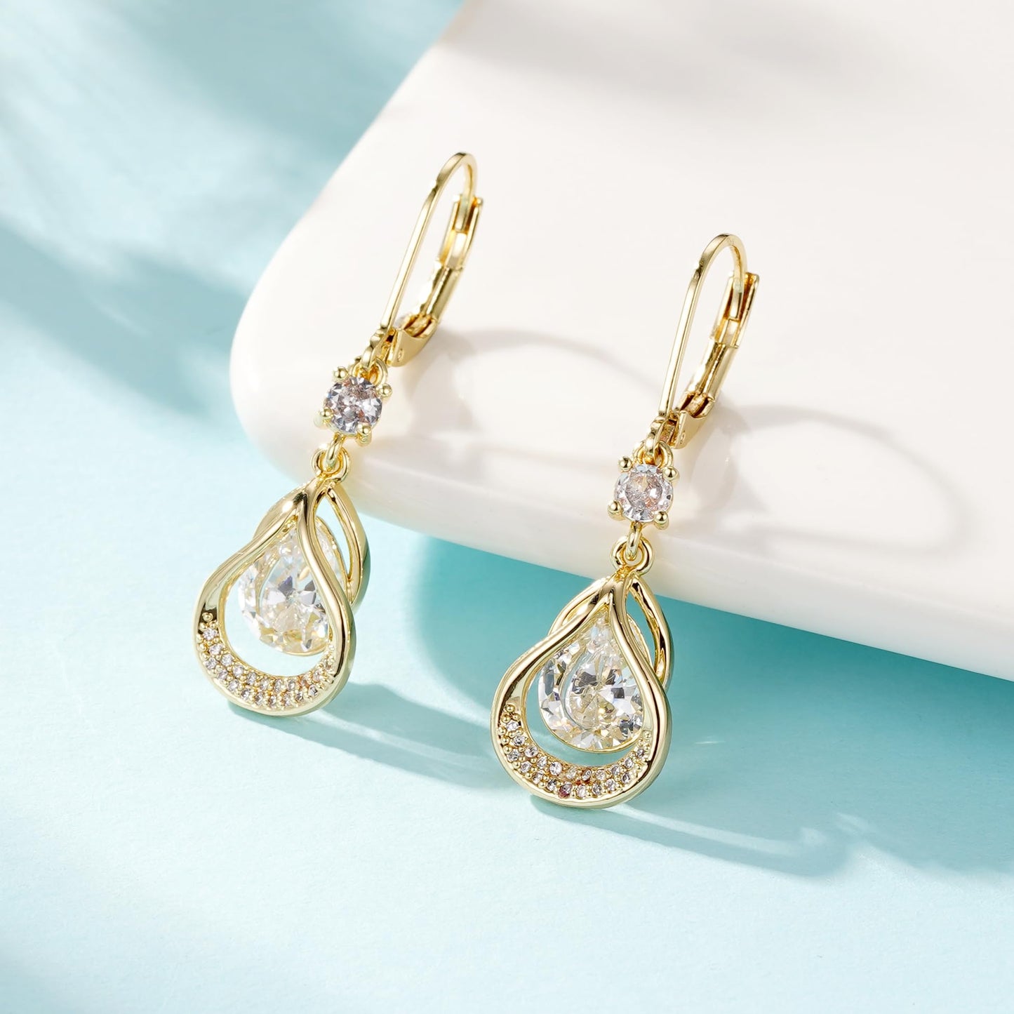 Dangle Trendy Leverback Birthstone Earrings Sliver Plated Teardrop Dangle Earrings Jewelry Christmas Birthday Gifts for Women(Sliver May)