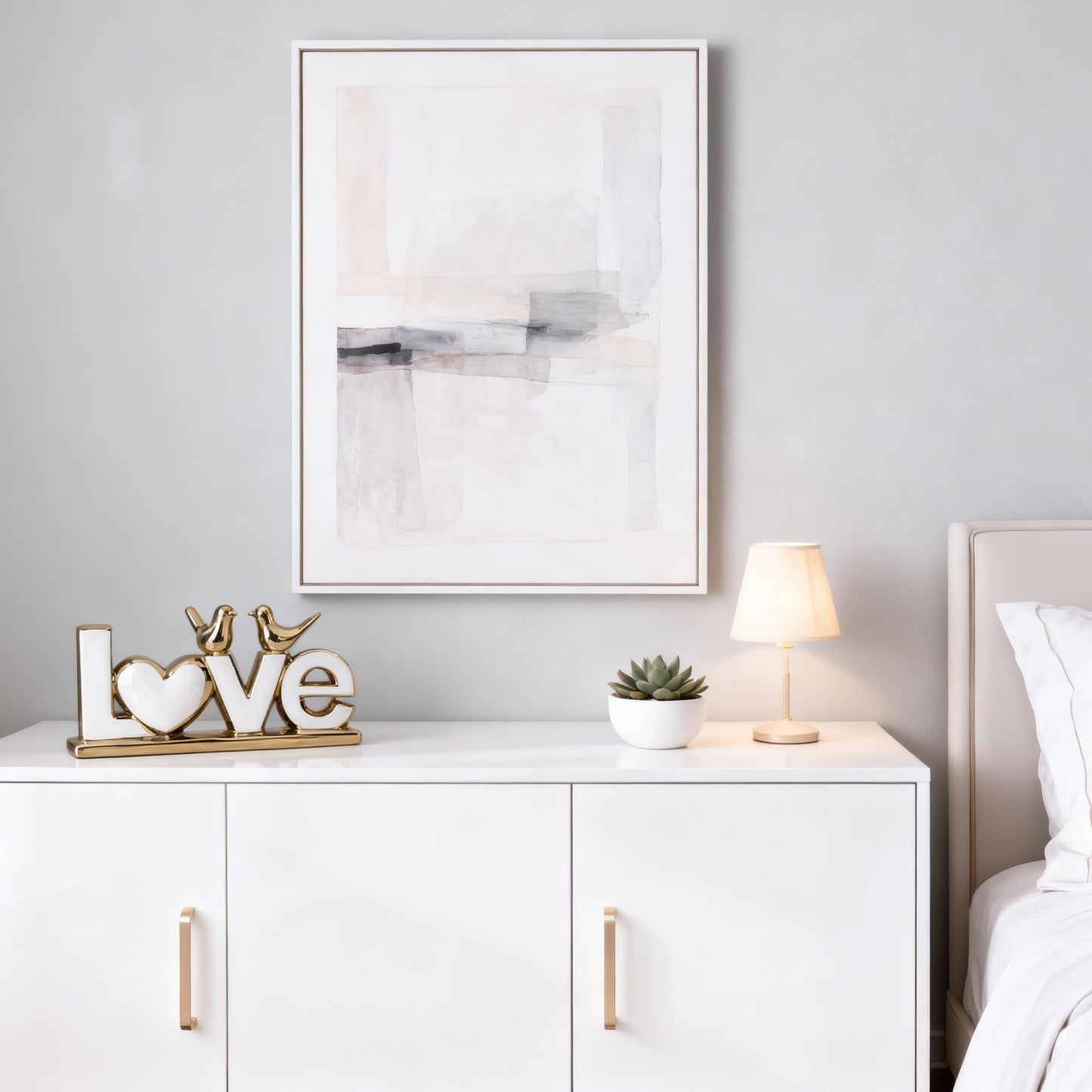 DOVDOV White and Gold Ceramic Love Sign Sculpture with Heart and Bird Statues, Modern Home Decor Accents for Living Room Coffee Table, TV Stand, Entryway and Shelf, Wedding or Housewarming Gift