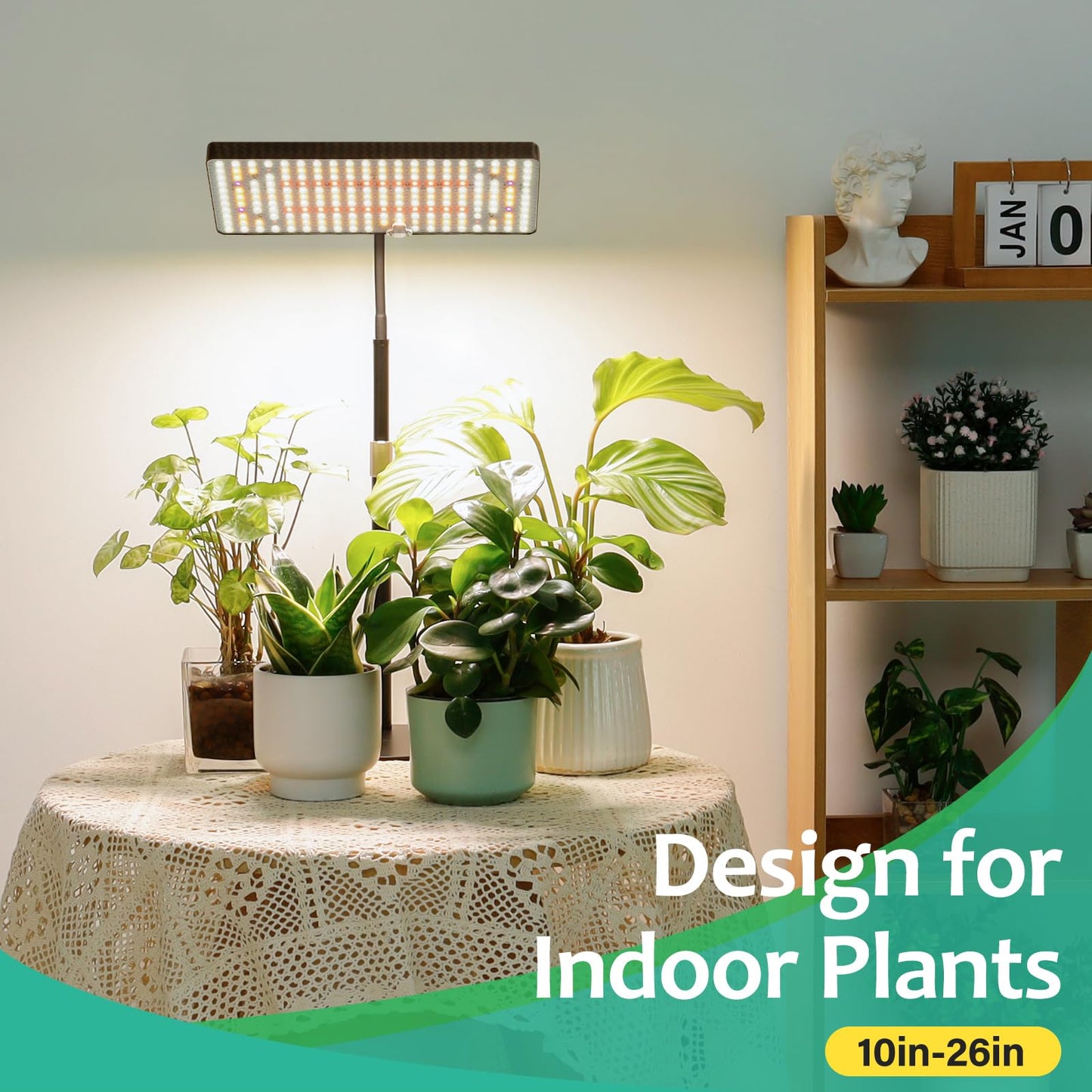 LBW Desk Grow Light, Full Spectrum Plant Light for Indoor Plants, Grow Lamps with 4/8/12H Timer, 10"-26" Height Adjustable, 6 Brightness Levels